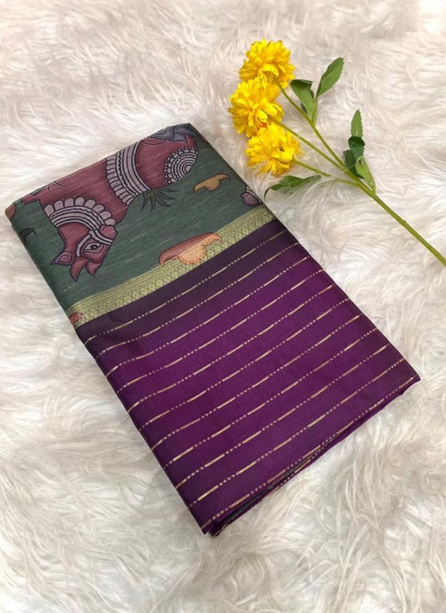 Chanderi Silk Purple Traditional Wear Printed Saree